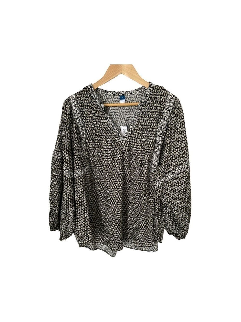 Old Navy Women's Long Sleeve Printed Poet Swing Blouse Top NWT Size XXL